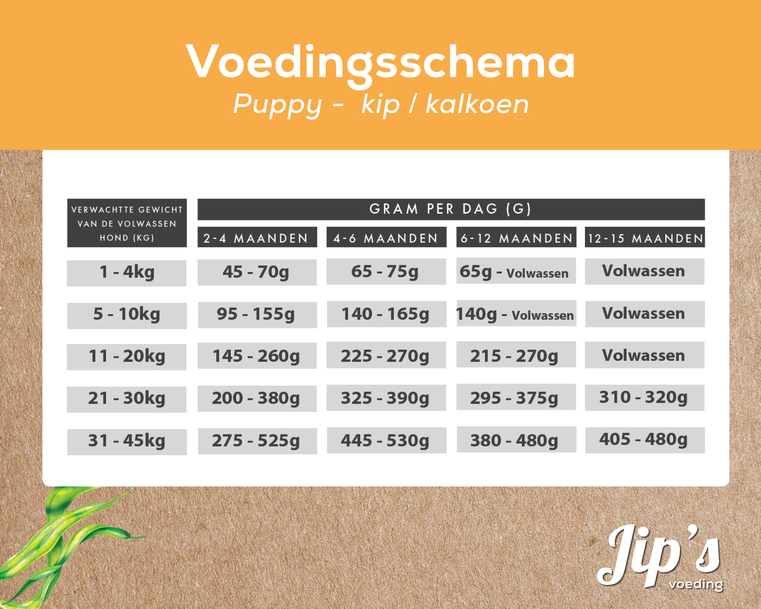 Fütterungsplan für Jips Hundefutter Welpe medium Huhn.