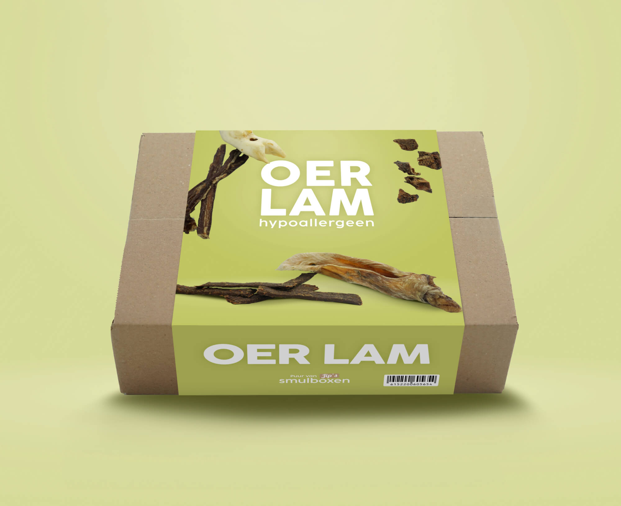 Jips smulbox met puur natuurlijke snacks voor honden die alleen lam mogen hebben.